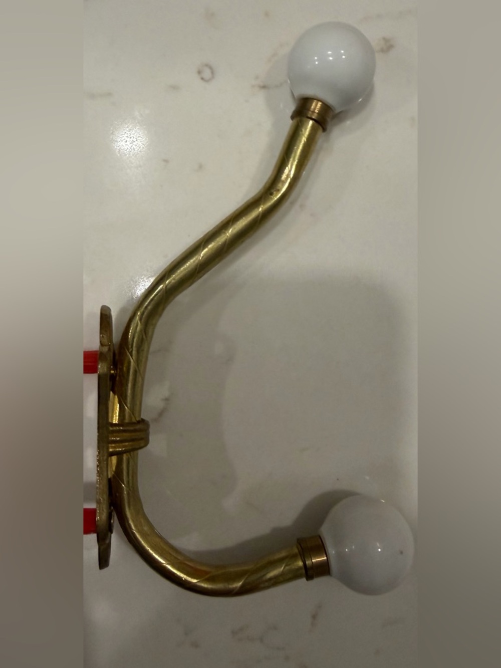 Stylish Brass Wall Hook with White Ceramic Tips - Picture 2 of 6